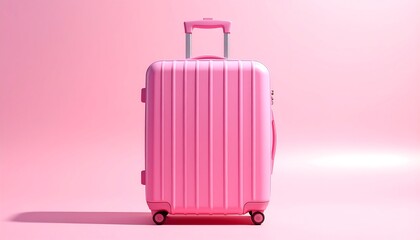 Pink suitcase on pink background