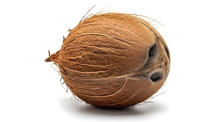 Whole Brown Coconut with Husk – Tropical Nut, Fresh, Natural, Healthy, High-Resolution Stock Image for Recipes, Nutrition, Food Blogs, Vegan and Plant-Based Culinary Inspiration

