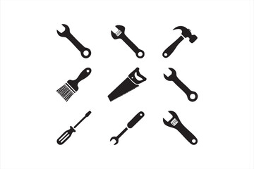 Industrial and workshop tools set, vector silhouettes of repair equipment and hardware essentials for building projects