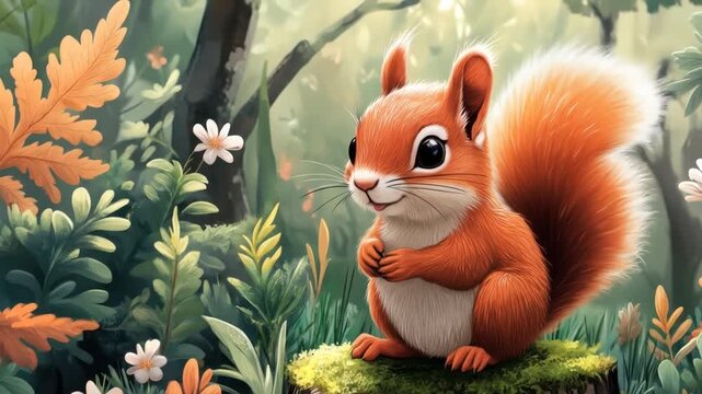 Cute squirrel forest scene