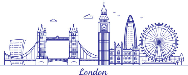 Obraz premium London Skyline Vector Illustration Hand Drawn | Detailed Cityscape Sketch for Posters, Prints, Travel Blogs and Commercial Use