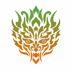 Tribal Demon Face Vector with Green to Orange Gradient