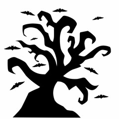 Spooky Tree Silhouette with Flying Bats