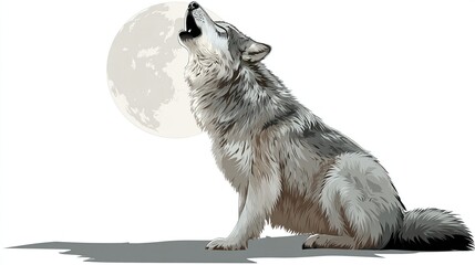 Gray wolf howling at a pale moon
