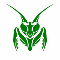Green Tribal Praying Mantis Head Vector Illustration