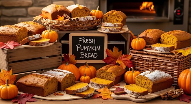 Pumpkin bread display fall harvest