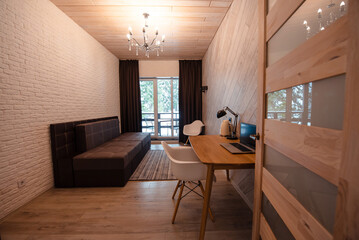 Modern Minimalist Home Office with Wooden Accents