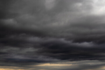 Sky and black cloud. Dark grey storm clouds. Dramatic sky. lighting in dark stormy cloudy. B Horrible weather, in Brazil