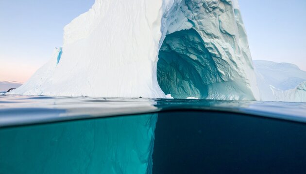 iceberg in antarctica half under water and half in the upper side of the water