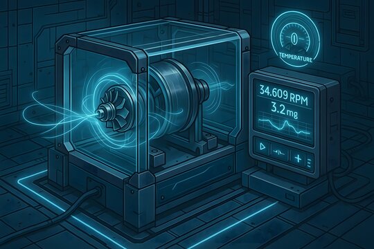 High Tech Turbo Balancing Machine in Futuristic Workshop - Powered by Adobe