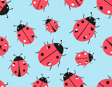 Cute ladybug pattern on light blue background