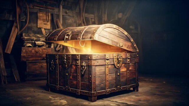 Antique Wooden Chest in Dusty Attic