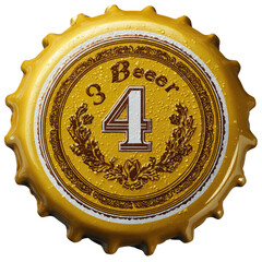 A golden beer bottle cap with a design