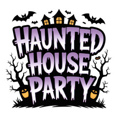Spooky haunted house party design for october on transparent background
