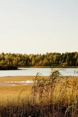 autumn sunset over a river, lake, reservoir, pond