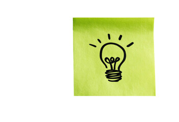 Lightbulb icon on a lime green sticky note