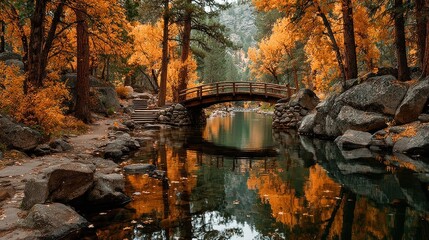 Obraz premium Autumn Serenity A Tranquil River Scene with Golden Foliage