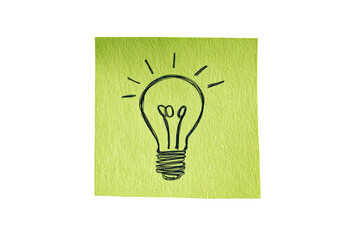 Simple lightbulb drawing on a light green sticky note