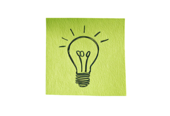 Simple lightbulb drawing on a light green sticky note