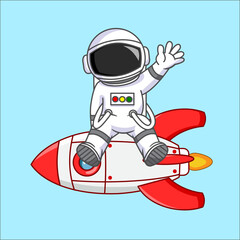 Cute Astronaut  Sitting on Rocket Vector Illustration Cartoon Design