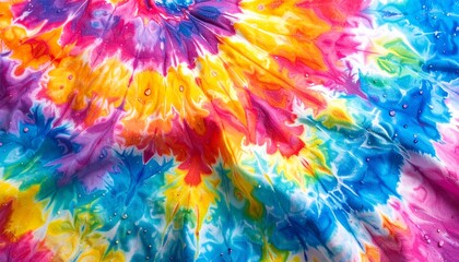 Vibrant Swirling Tie-Dye Abstract Pattern with Wet Droplets on Cotton Fabric