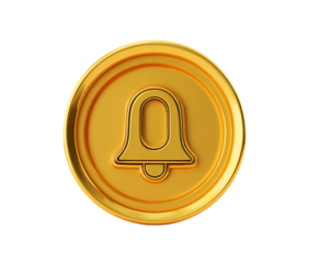 Golden Bell Icon Coin isolated on a transparent background