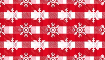 Festive red and white checkered pattern with snowflakes
