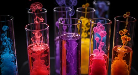 Colorful liquid experiments in test tubes