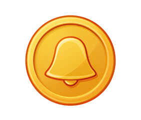 Golden Coin With Open Bell Symbol isolated on a transparent background