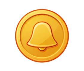 Golden Coin With Open Bell Symbol isolated on a transparent background