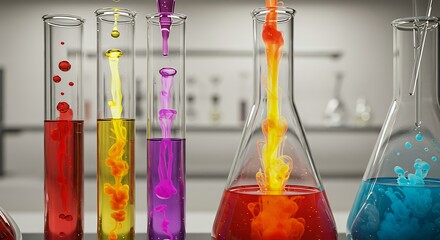 Colorful liquids in laboratory glassware