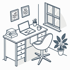 Isometric view of a home office setup