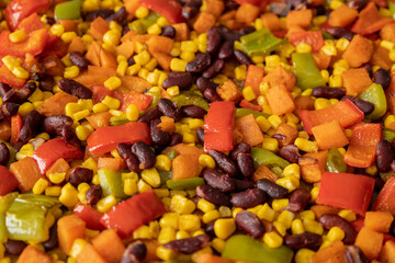 Roasted Vegetables with Sweet Potatoes, Peppers, Beans and Corn in Tray