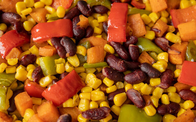 Roasted Vegetables with Sweet Potatoes, Peppers, Beans and Corn in Tray