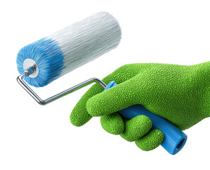 Paint roller and green glove