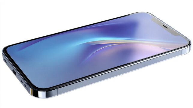 A sleek, silver-edged device with a vibrant, abstract display, angled slightly on a white background