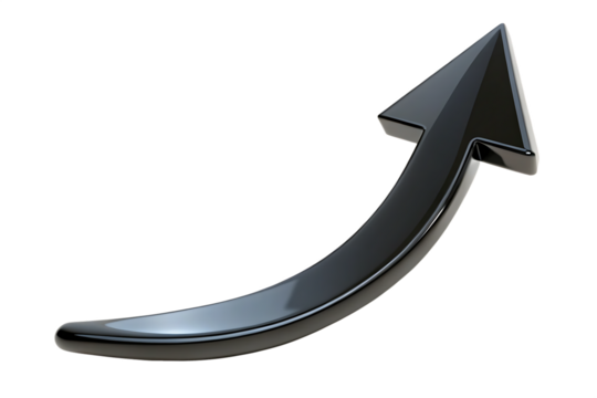  Black curved arrow up. Long arrow. direction symbol. Isolated on white Background ,PNG. AI Generated - Powered by Adobe