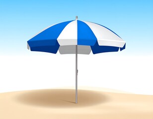 Fototapeta premium Blue and white beach umbrella on sand
