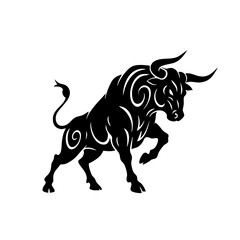Obraz premium Intricate Silhouette Powerful Bull Charge Animal Symbol Design Illustration