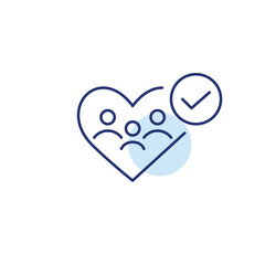 Family of three in heart and checkmark. Secure insurance, verified membership. Pixel perfect, editable stroke vector icon