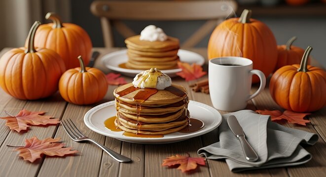 Pumpkin pancakes autumnal breakfast