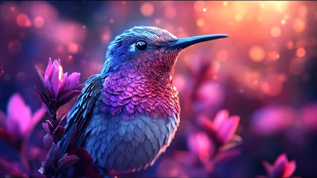 Colorful hummingbird on flowers