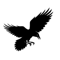 Silhouette Detailed Raven Soaring Through the Sky Nature Illustration Artwork