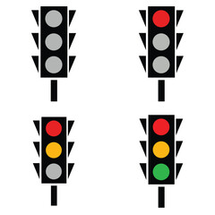 Transparent PNG available
Traffic light flat icon set. Traffic signal signs. Street regulation system, road safety concept.