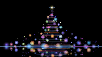 Abstract Christmas tree made of colorful glowing spheres
