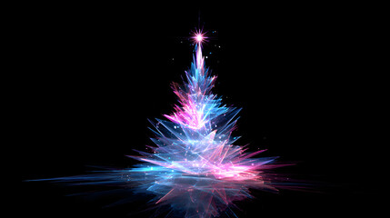 Crystal shard Christmas tree glowing in neon pink and blue
