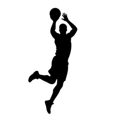 Black Silhouette Dynamic Basketball Player Jumping and Shooting Sport Illustration