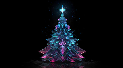Futuristic crystal Christmas tree with glowing blue star
