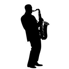 Naklejka premium Silhouette of a Musician Playing Saxophone with Style and Instrument Detail