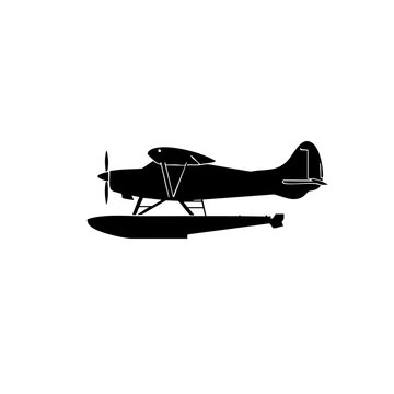 Minimalist Silhouette Seaplane Aviation Transportation Icon Design Illustration